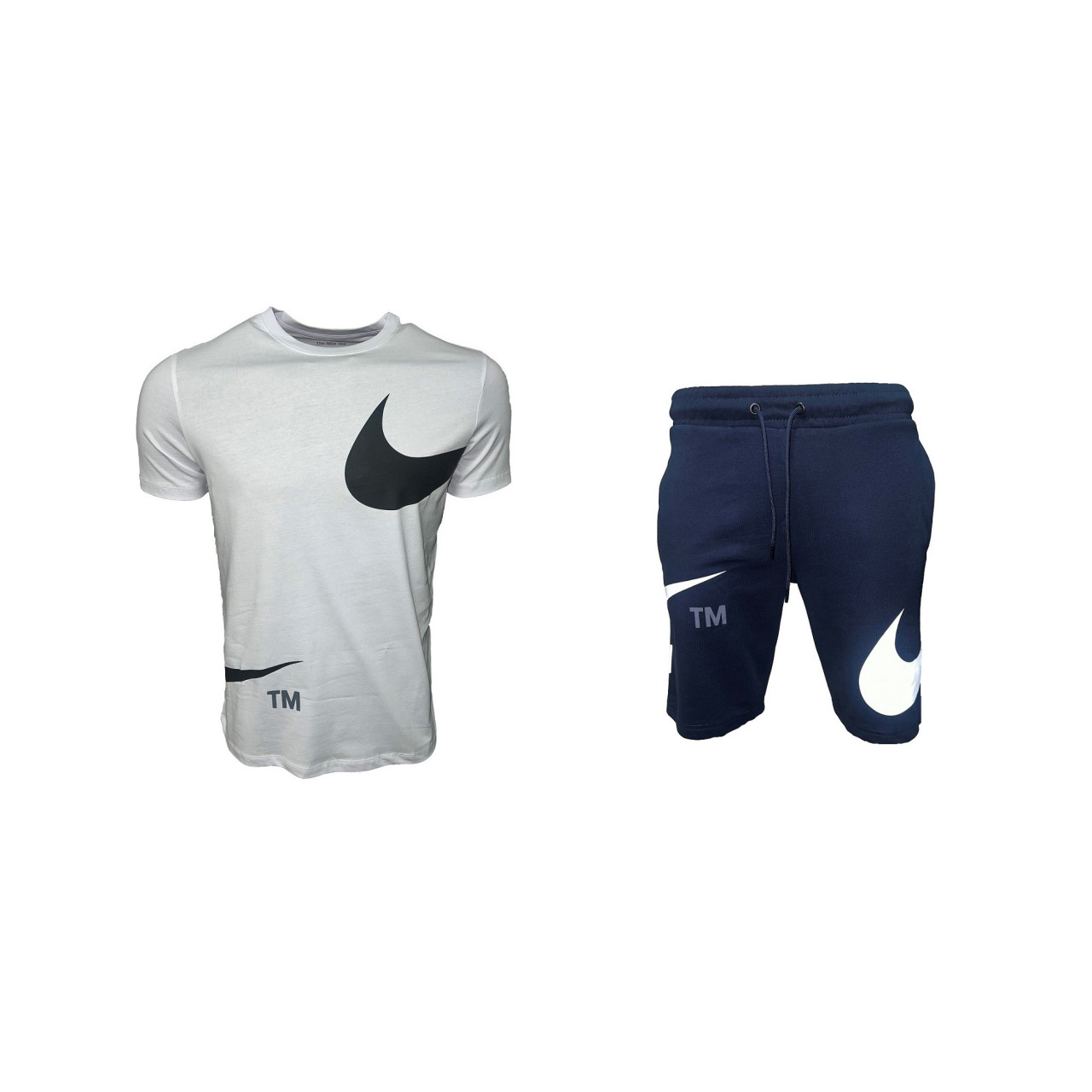 Мъжки спортен къс комплект Nike Swoosh  Shorts + T-shirt White Dark Blue